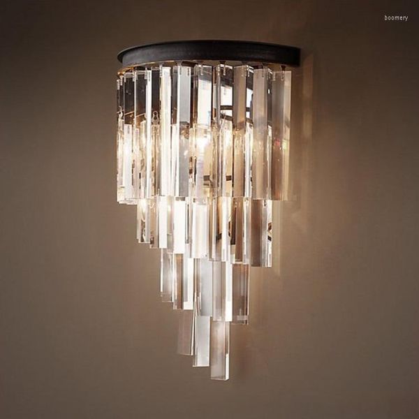 Настенная лампа Crystal Prism Sconce Creative Modern Simple El Retro Retro Advise Living Room Светлый блэк -метал