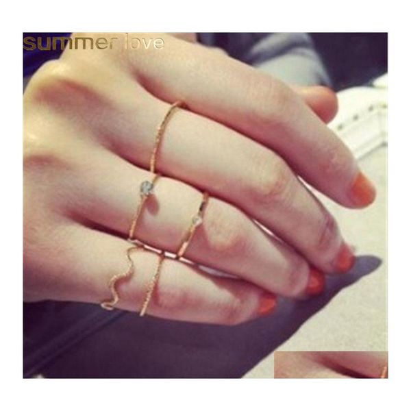 An￩is de casamento 5pcs /onda de onda conjunta Moda charme dourado cor geom￩trica simples anel fino para mulheres j￳ias de partido de dedos Delive Ot0bf