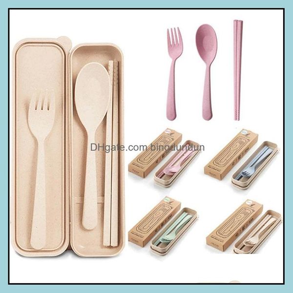 Set di posate Squisita salute Ambientale Grano Platycodon St Set di posate Cam portatile Stoviglie Cucchiaio Forchetta Bacchette Camp Kitch Otte4