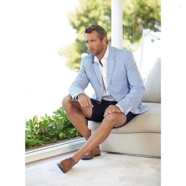 Herrenanzüge Neueste Herren Sky Blue Fashion Gentleman Kostüm Maßgeschneiderte Sommer Leinen 2 Stück Bräutigam Hochzeit Casual Blazer Skinny