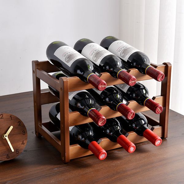 Racks de vinho da mesa garrafa de garrafas de madeira de madeira de madeira para armários de rack prateleira de barra de armazenamento de barra de armazenamento grátis