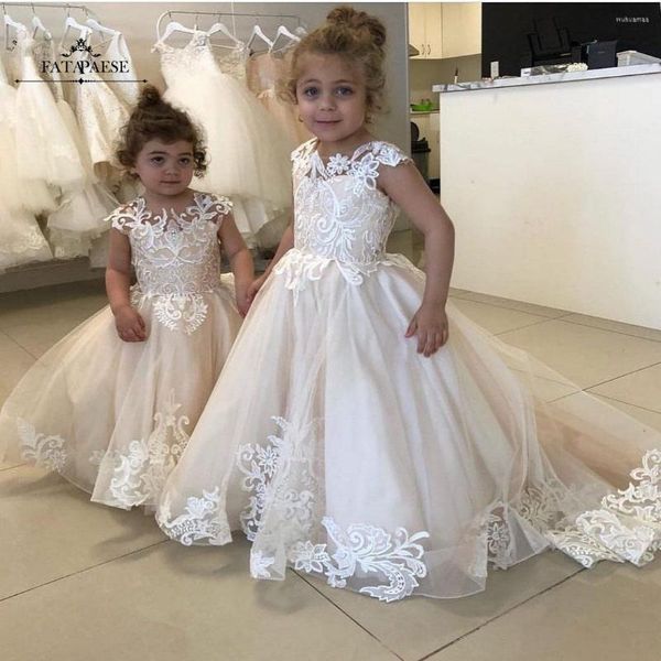 Mädchenkleider FATAPAESE Blumenmädchenkleid Kinder Größe 2 bis 14 Party Kinder Brautjungfernkleid Spitze Tüll V-Ausschnitt Vestido Infantil Menina