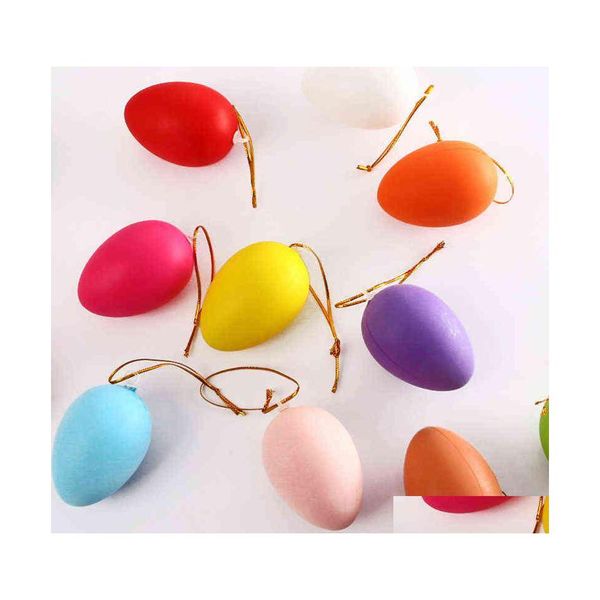 Altre forniture per feste festive 12 pezzi / set 4 cm Uovo di Pasqua in plastica Decorazioni felici Uova di piccione dipinte a colori Uova di piccione fai da te per bambini Gif Dhkpk