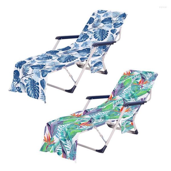 Camas de cadeira capa de praia Microfiber Reclinner Toalha Absorvente Plantas Tropicais de Areia Não Praçada Com Bolsos