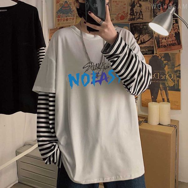 Мужские футболки Kpop Популярный альбом Stray Kids Printed Unisex Thirt Clothing Corean Straykids Певец Письмо Лето негабаритная футболка с длинным рукавом Y2302