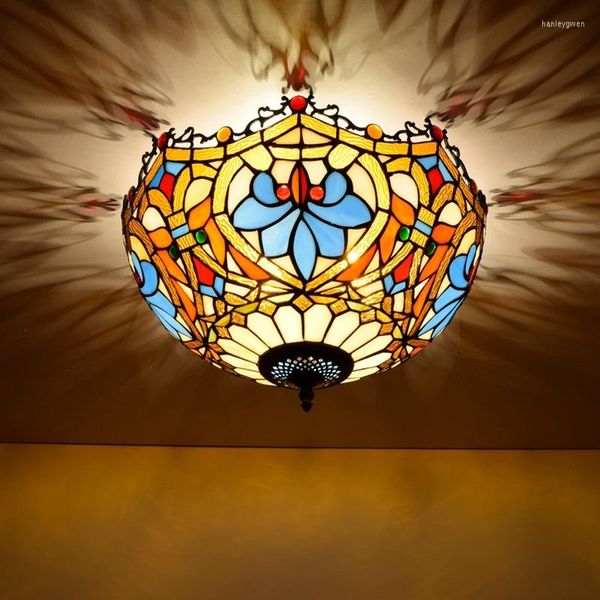Luzes de teto 40 cm de estilo europeu lindas miçangas vintage Tiffany Colorful Glass Restaurant Blanheiro Lâmpada de banheiro