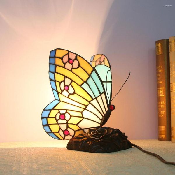 Tischlampen, Buntglas-Schmetterlinge, Licht für den Innenbereich, Heimdekoration, UK-Stecker, Schreibtischlampe, Beleuchtung, Schmuck, Desktop-Dekorationen