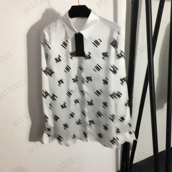 Blusa com estampa de letras camisas de linha única botão aberto lapela mangas compridas camisa simples designer de moda casual coringa top 2 cores blusas para mulheres