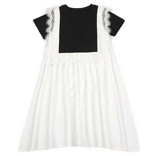 Mädchen 2022 Neues Sommerkleid für Teenager-Mädchen, Chiffonrock und Baumwolloberteil, Kinder-Patchwork-Kleider, Spitze mit Futter, Kinderkleidung #6225 0131