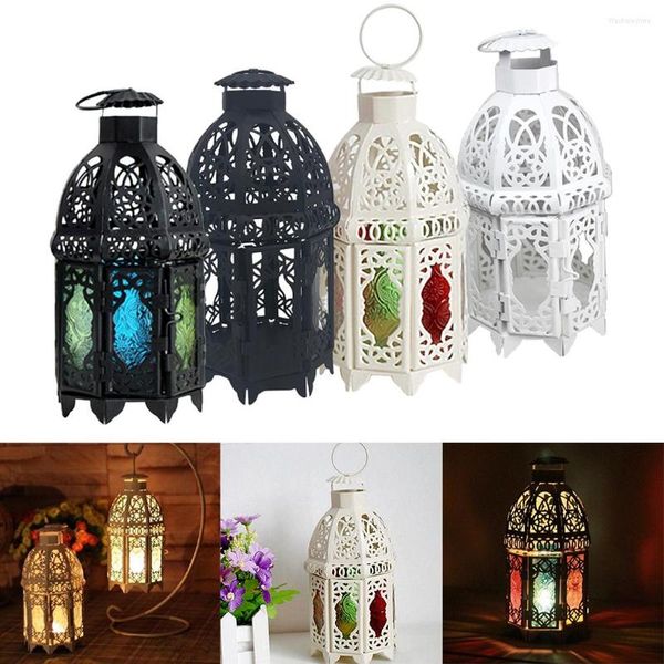 Titolari di candele marocche in ferro battuto in vetro lanterna porta lampada da tè casa per matrimoni di Natale decorazioni da giardino