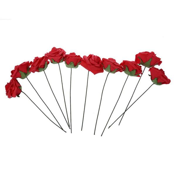 Fiori decorativi Ghirlande PE Schiuma artificiale Bouquet di rose Bouquet da sposa per decorazioni nuziali Confezione da 10 pezzi Rosso