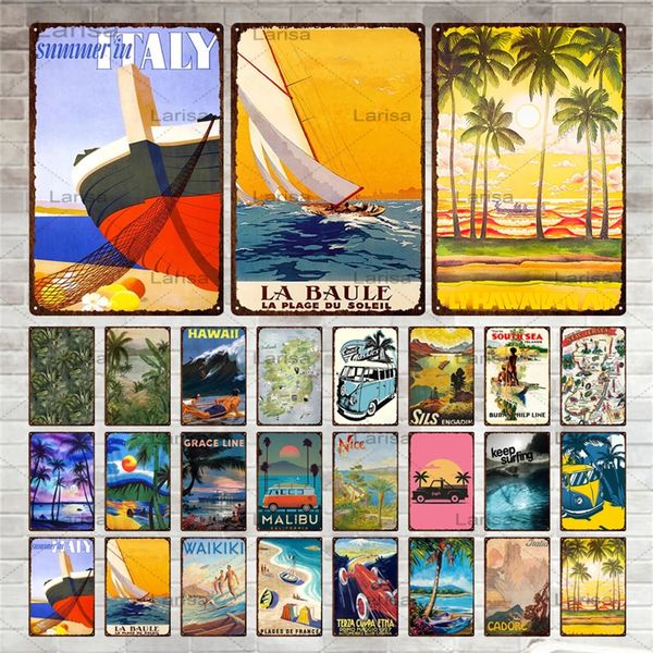 Famous City Landscape Metal Painting Vintage Metal Signs Itália Hawaii Beach Tin Plate Retro Wall Art Decor para sala de estar em casa 20cmx30cm woo