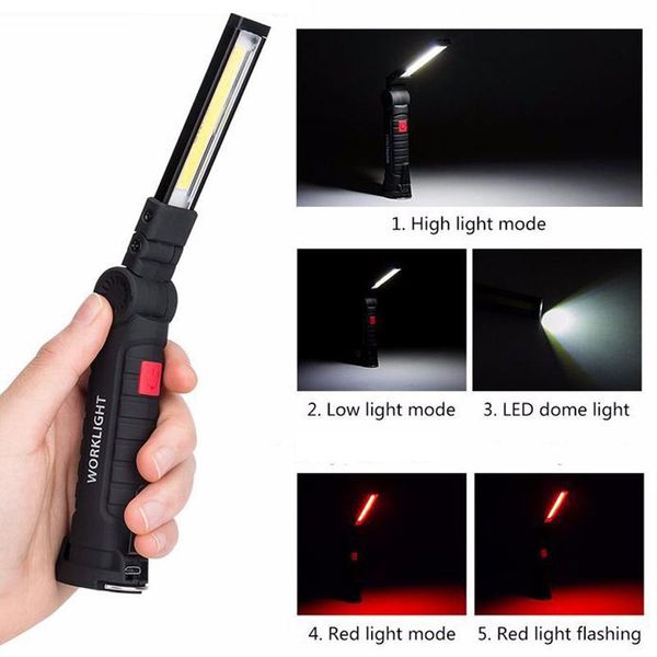 Lanternas portáteis trabalham lanterna leve recarregável com magnetic 5 modos Ultra Bright Lamp Car Reparo Home Emergency