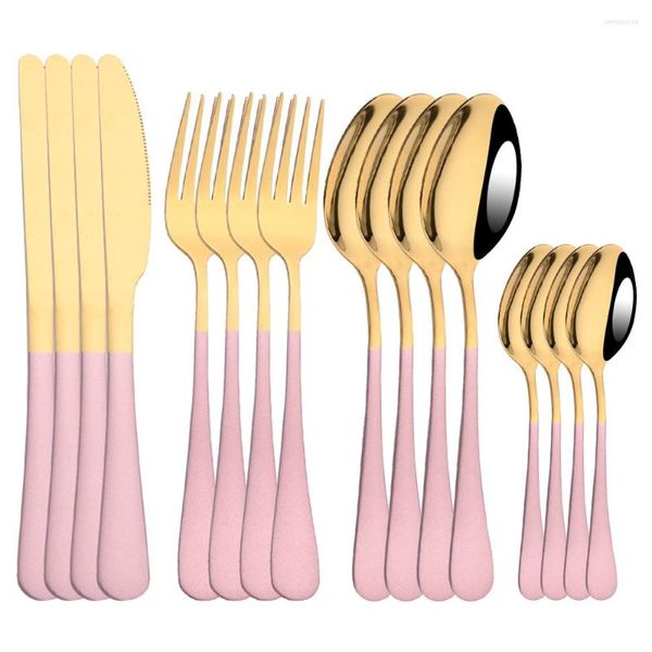 Geschirr-Sets, Roségold, Besteck-Set, Edelstahl, 16-teilig, Messer, Gabeln, Kaffeelöffel, Besteck, Küchengeschirr