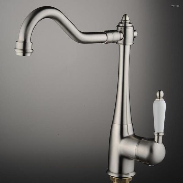 Küchenarmaturen BECOLA Wasserhahn aus gebürstetem Nickel, drehbarer Waschbeckenmischer aus Messing und Kaltwasserhahn G-8054