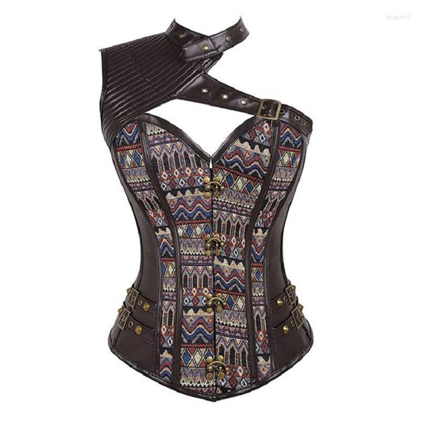 Intimo modellante da donna Bustino Steampunk da donna Rock retrò con lacci Halter a spirale in acciaio disossato Gilet Corsetto Top Plus Size Cincher in vita