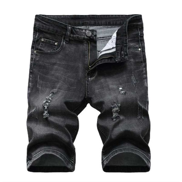 Shorts masculinos verão homens rasgados shorts jeans de maré masculina moda de joelho comprimento do joelho Spirit Boy short short casual jeans preto cinza g230131