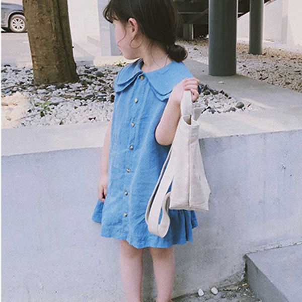 MENINAS ES SUMPLEM GIRLS 'Solid Color Single Fashion Fashion Dollar Collar Delicate Vest Dress Roupas Infantil infantil para menina 0131