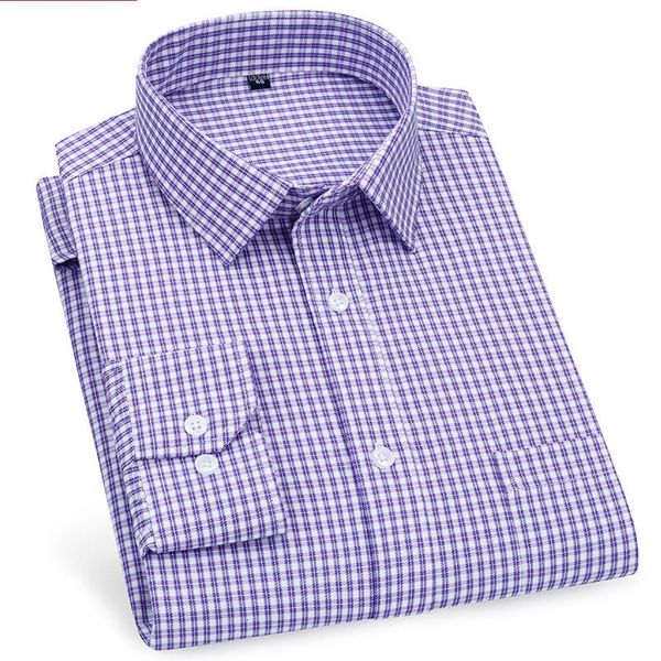 Camicie casual da uomo Camicia da uomo d'affari a maniche lunghe di alta qualità Classico abito sociale maschile a quadri a righe viola blu 230201