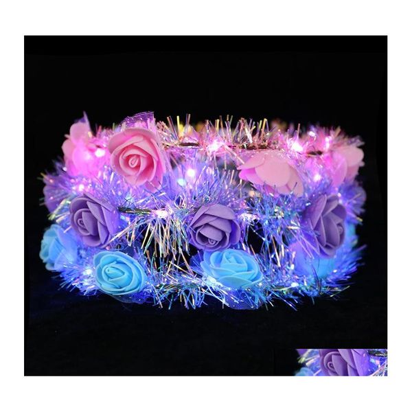 Ghirlande di fiori decorativi Led Corona luminosa Glow Flower Crown Fascia per la sposa Festa di nozze Mercato notturno Ghirlanda Giocattolo per bambini Hea Dhgdn