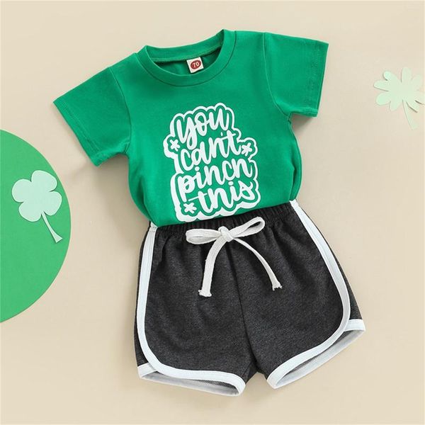 Set di abbigliamento Neonati maschi nati Vestiti per il giorno di San Patrizio 2 pezzi Lettere a maniche corte Set da pista per bambini Completi per ragazzo 4t