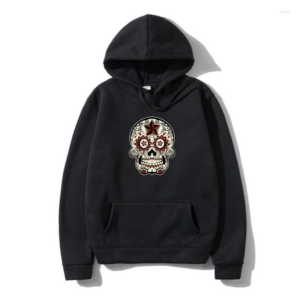 Felpe con cappuccio da uomo Harajuku Capispalla CALAVERA Tete De Mor Mexicaine Mexique Tattoo Tatouage Sugar Skull Dead Men Fleece Hoodie