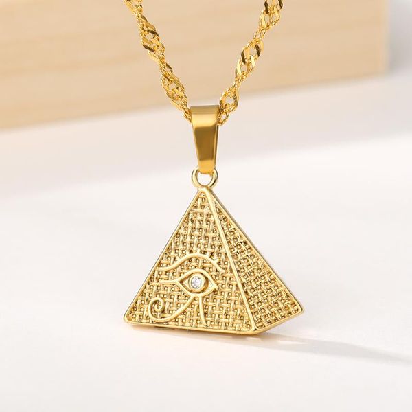 Anhänger Halsketten Ägyptische Ägypten Pyramide Halskette für Frauen Augen Charm Gold Geometrisches Dreieck Collier Männlicher Schmuck am Hals