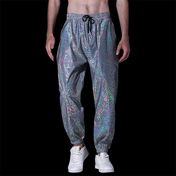 Pantaloni maschili da uomo arcobaleno linee riflettenti jogger sweapants harajuku hip hop danza hip hop fluorescente streetwear night sport pantaloni casual 230131