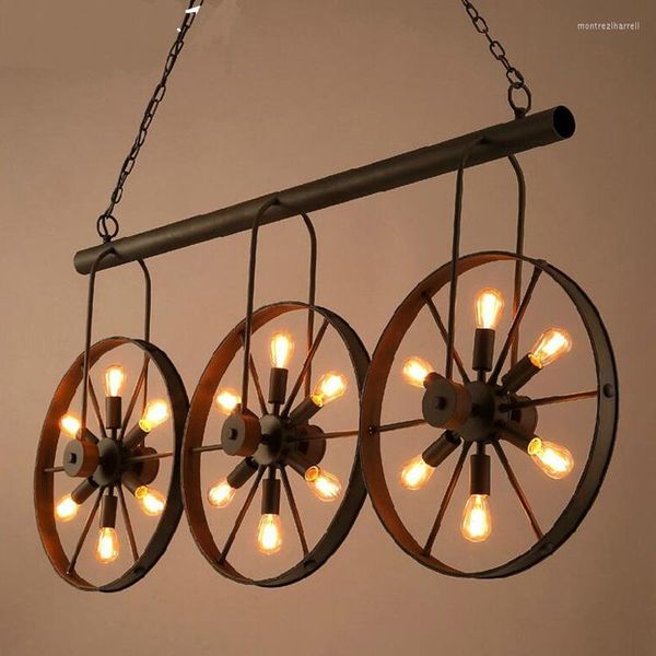 Lâmpadas pendentes Loft American Creative Personality Lights Industrial Retro Wind Whathed Wheels Bars Coffee Lu80133