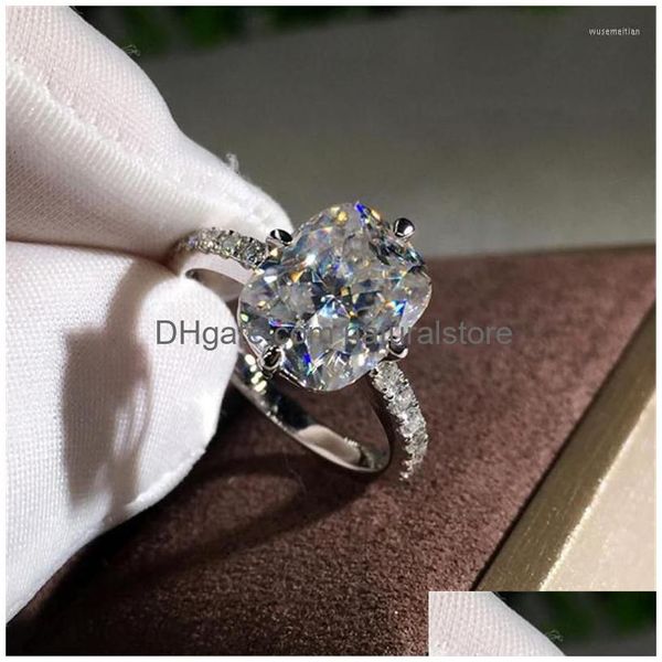 Fedi nuziali Vagzeb Luxury Sier Color Solitaire Cubic Zirconia Round Cut Genuine Engagement Party Jewelry Drop Delivery Ring Dho1Y