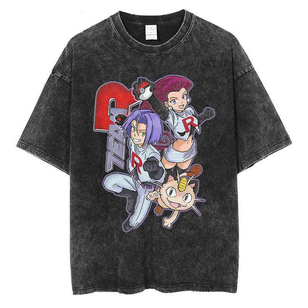 Camisetas Masculinas Masculinas Harajuku Lavadas T-Shirt Anime Japonês Graphic T-Shirt Hip Hop Streetwear Retro Solto Cotton T-shirts Verão Manga Curta Top G230202