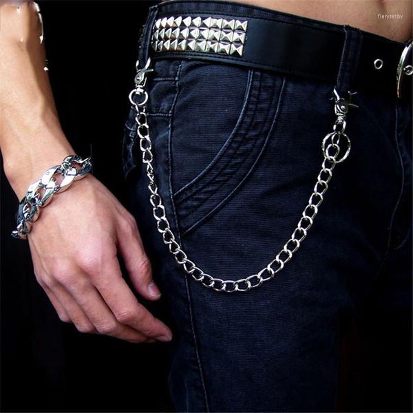 Llaveros Moda Punk Hip-hop Cinturón Cadena de cintura Pantalones masculinos Pantalones Plata Hombres Jeans Accesorios de metal Joyería DR48Keychains Fier22