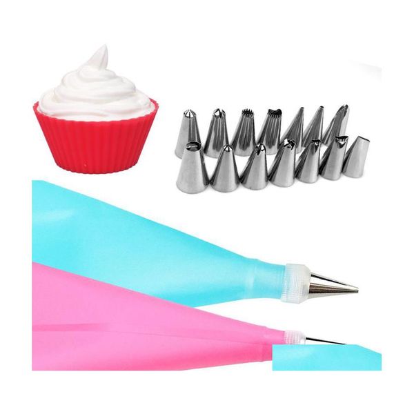 Backen Gebäck Werkzeuge 16 Teile/satz Diy Sile Icing Pi Creme Taschen Hinzufügen 14 Stück Düse Set Kuchen Dekorieren Toolsadd1 stück Konverter Koppler Drop Dhsme