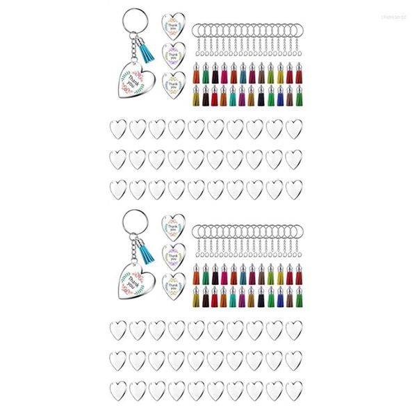 Schlüsselanhänger 180 Stück Acrylscheiben Klare Herz-Schlüsselanhänger-Rohlinge Charms und bunte Quasten-Schlüsselanhänger für DIY-Handwerk Schmuckherstellung