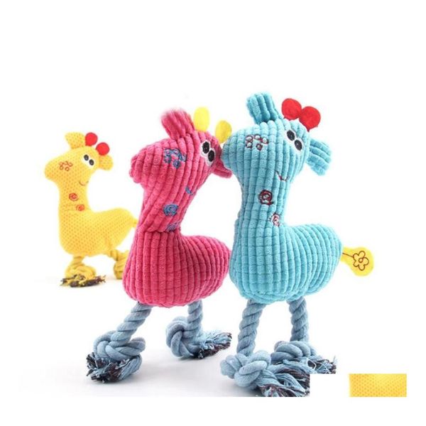 Brinquedos de cachorro Chews ador￡vel veado girafa padr￣o animal de estima￧￣o CHEW Toy Freny Puppy Chicken Interactive Squeaker Soft Plush Play Som Drop Delive Dhy9h