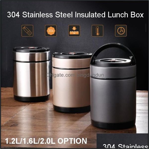 Set di stoviglie 3 strati Bento Lunch Box di grande capacità 1.2 / 1.6 / 2.0L Contenitore Secchio Insated Termico Acciaio inossidabile Drop Delivery Ho Dhcti