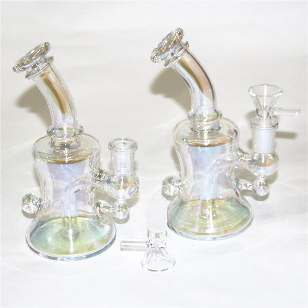 Regenbogen dicke Glasbongs Wasserpfeifen Glas Wasserpfeifen Becher Bong Heady Recycler Dab Rigs mit 14 mm Kopf männlich