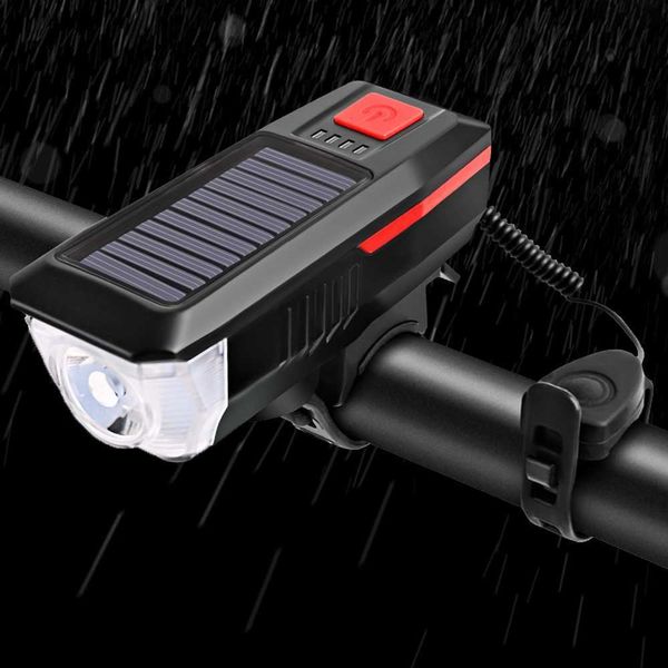 s Corno solare Usb Ricaricabile Luce anteriore per bici Led Road Mountain Campana impermeabile Lampada per bicicletta 0202