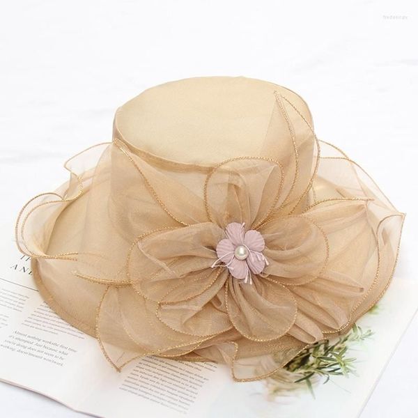 Chapéus de aba larga 2023 Moda de verão elegante Flower Sun Hat for Women Tea Party