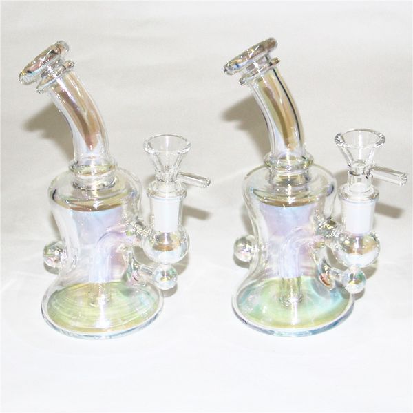 Glasbongs Wasserpfeifen 6,1-Zoll-Mini-Öl-Dab-Rigs-Becher-Metallic-Farbglas-Wasserpfeifen 14-mm-Verbindung mit Schüssel