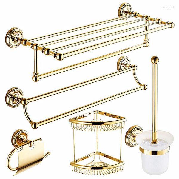 Set di accessori da bagno Ciondolo da bagno placcato in oro in stile europeo Set di accessori dorati Tutto lo scaffale per portasciugamani in rame J17743