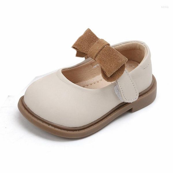 First Walkers 12-15,5 cm Marke Echtes Leder Baby Mädchen Flache Schuhe Für Geburtstag Solide Gelb Beige Bowtie Kleine Prinzessin Kleid