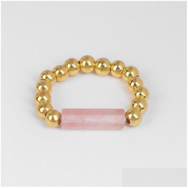 Anelli a fascia 4mm Anello elastico per donna Uomo Forma di tubo Pietra naturale Perle d'oro Cristallo Quarzo rosa Gioielli da spiaggia bohémien Dhgarden Dhsun