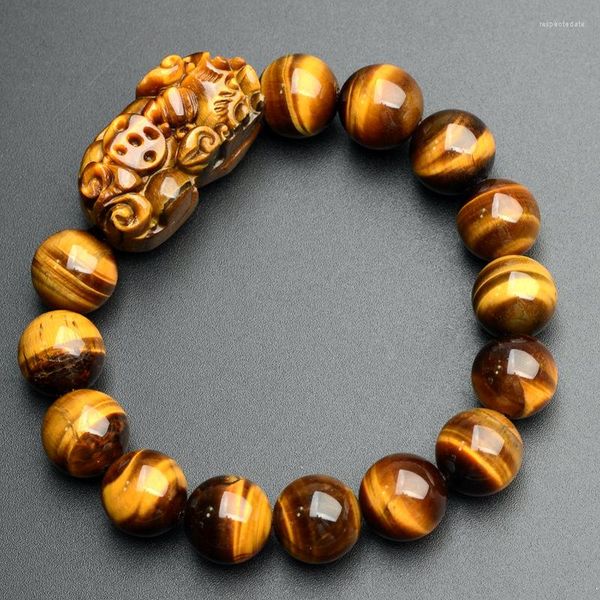 Strang Drop Natürliche Gelbe Tigerauge Stein Armbänder 12mm Perlen Pi Xiu Für Männer Frauen Armband Armband Schmuck Zubehör