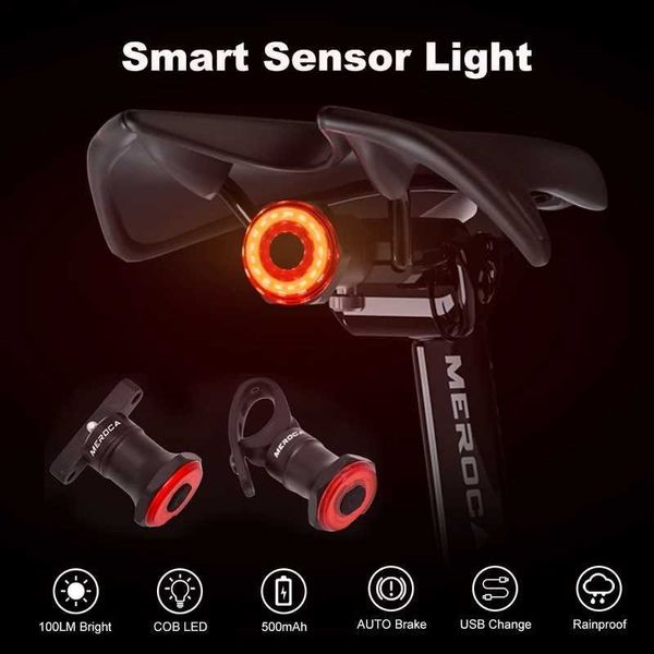 S Bicicleta traseira de bicicleta traseira Luz de freio Smart Sensor Tail Light Light Rechargable Lamp LED TALLHOTCLO CICLING LARLHTEL ACESSÓRIOS MTB 0202