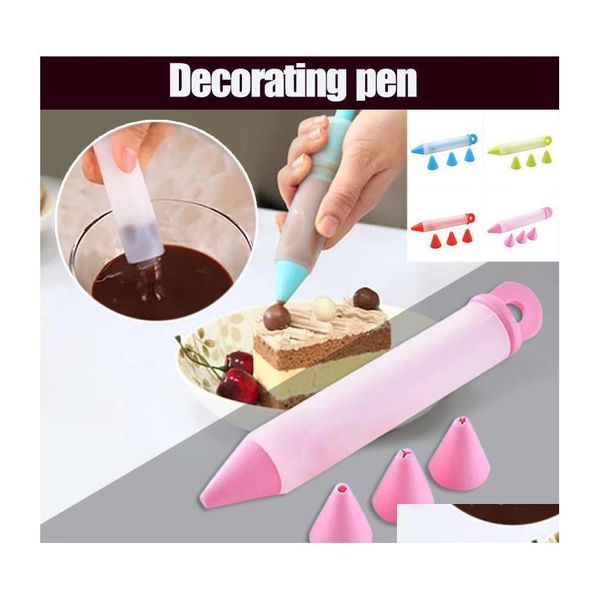 Ferramentas de assadeira Diy Cake Icing Pi Kit 5pcs/conjunto Creme de molde Copo Sile Silencie Decorating Pen J08 Drop Delivery Home Garden Dhbqn