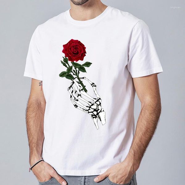 Erkek Tişörtleri 2023 Gül Çiçek Deseni Baskılı Moda Günlük Tee Yaz Üstleri Kısa Kol Yuvarlak Boyun Gömlek