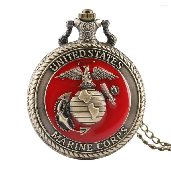 Orologi da tasca Orologio al quarzo vintage da uomo Corpo dei Marines degli Stati Uniti Ragazzi con catena con pendente intagliato a fiori