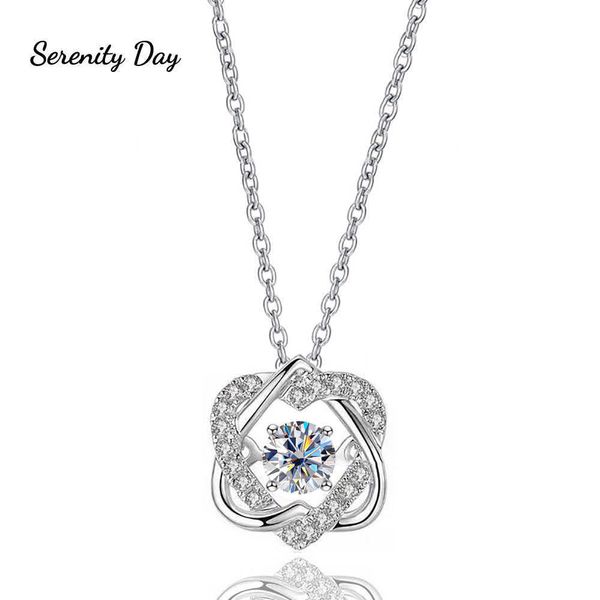 Collane con ciondolo Serenity Day 925 Argento 0.5 / 1CT Collana Moissanite D Colore VVS1 Esagramma Ciondolo intelligente Cuore pulsante Catena clavicola per donna G230202