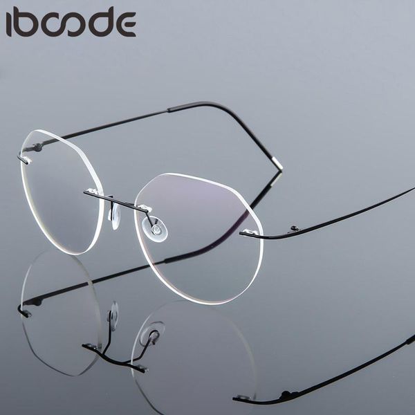 Sonnenbrillen Frames IBOODE Retro Randless Titanleglegierung Klappbrille Metall Runde Clear Linsen Brille Spektakel Frau Unisex Unisex